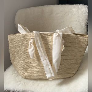 Neiman Marcus StrawTote with fabric handle.